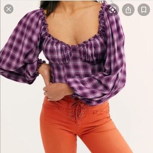 Free People Cherry Bomb Plaid Top